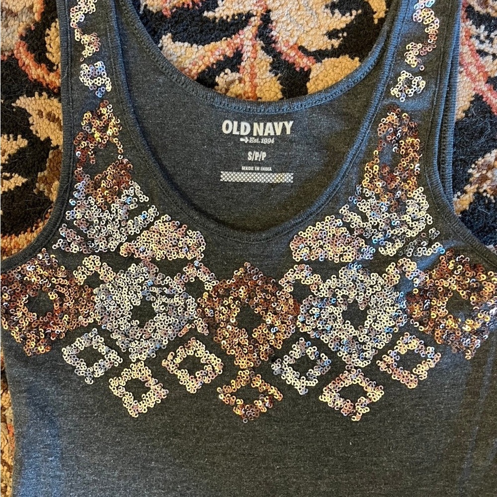 Old Navy Women's Dark Gray Sequin Embellished Tank Top